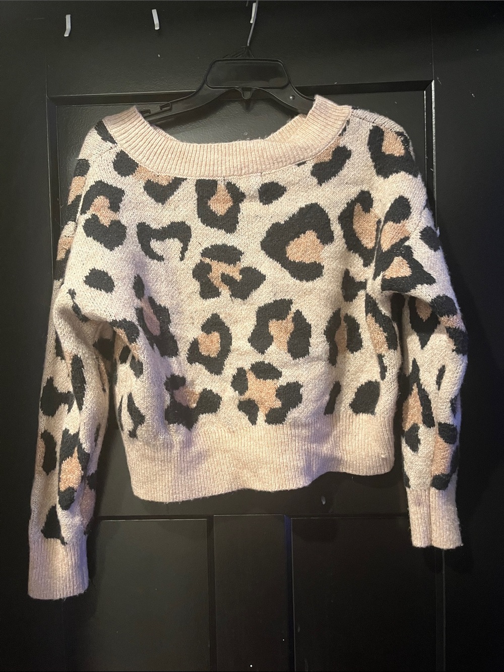 Leopard Print V-Neck Sweater - Beige and Black - Picture 2 of 2